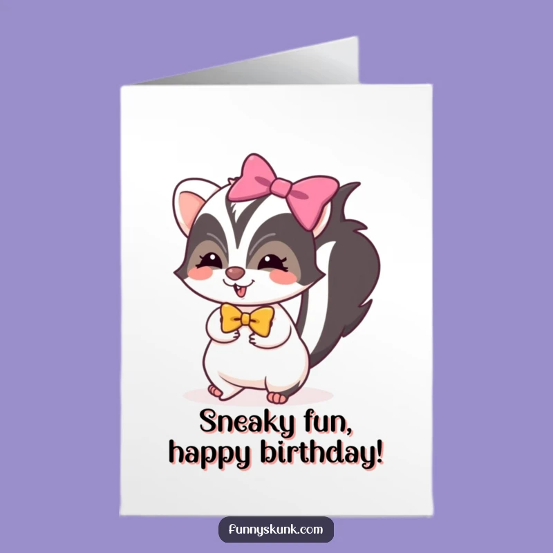 Free Printable Birthday Card: Mischievous Skunk Bow - Downloadable Gift for Fun
