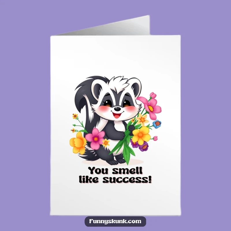 Free Printable Congrats Card: Happy Skunk with Flowers, Ideal Downloadable Gift