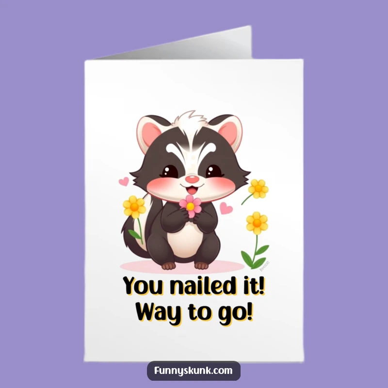 Free Printable Skunk Juggling Flowers Congrats Card - Humorous Downloadable Gift