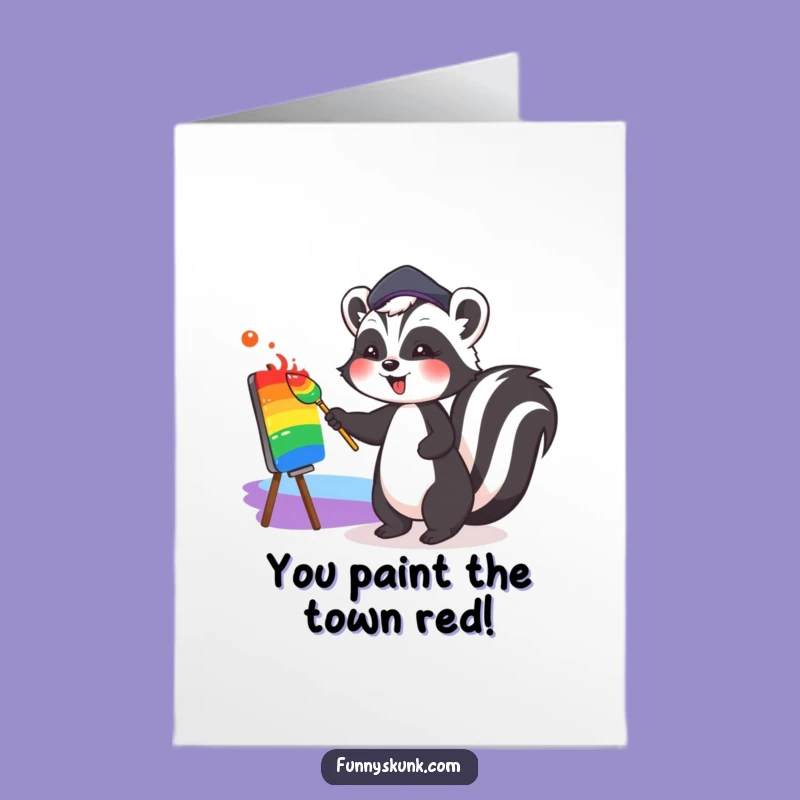 Free Printable Congrats Card: Skunk's Rainbow Masterpiece - Humorous Downloadable