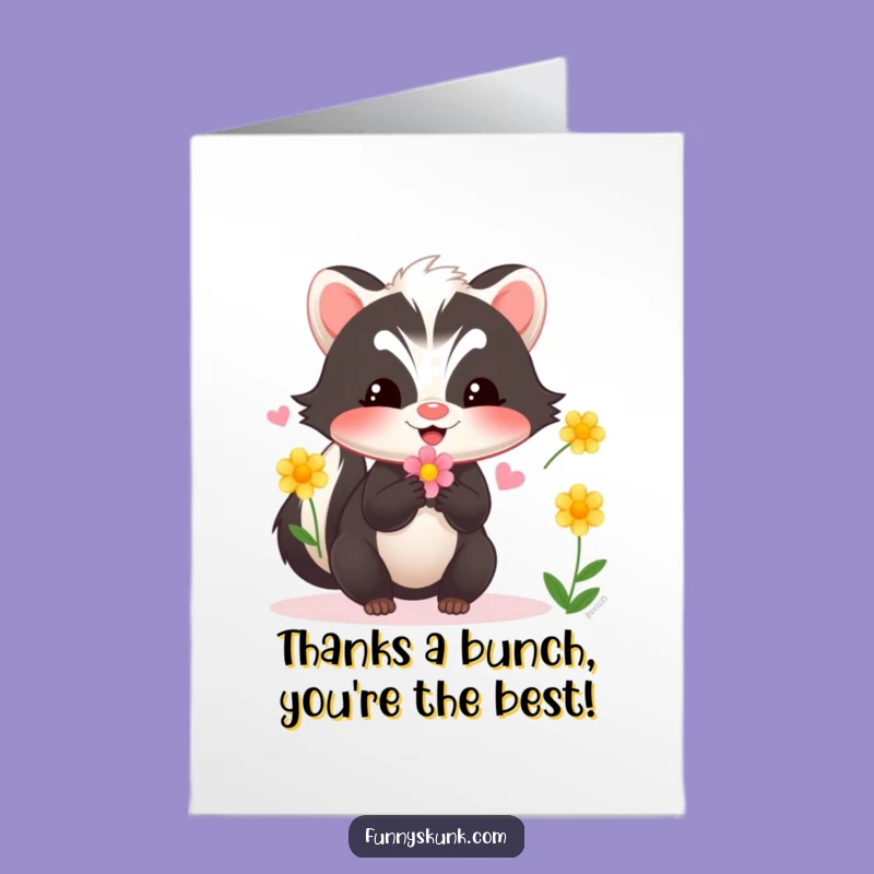Free Printable Skunk Juggling Flowers Thank You Card - Whimsical Downloadable Gift