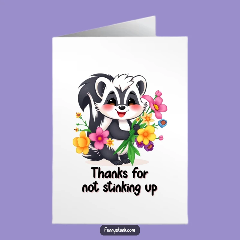 Free Printable Thank You Card: Grateful Skunk with Flowers, Sweet Downloadable Gift