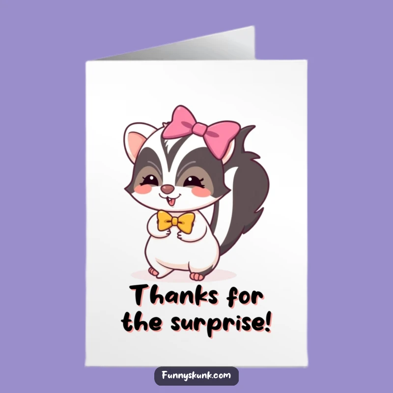Free Printable Thank You Card: Mischievous Skunk Bow - Downloadable Gift of Thanks