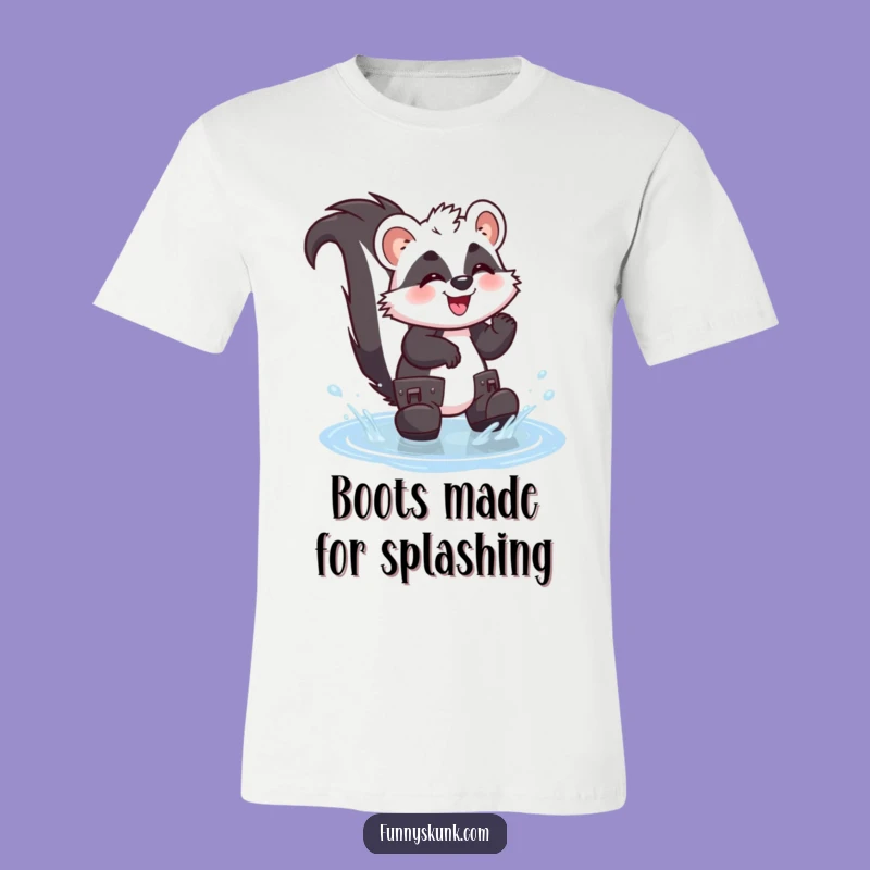 Funny Skunk Puddle Splash T-Shirt: Wear Your Giggles with This Rainy Day Tee!