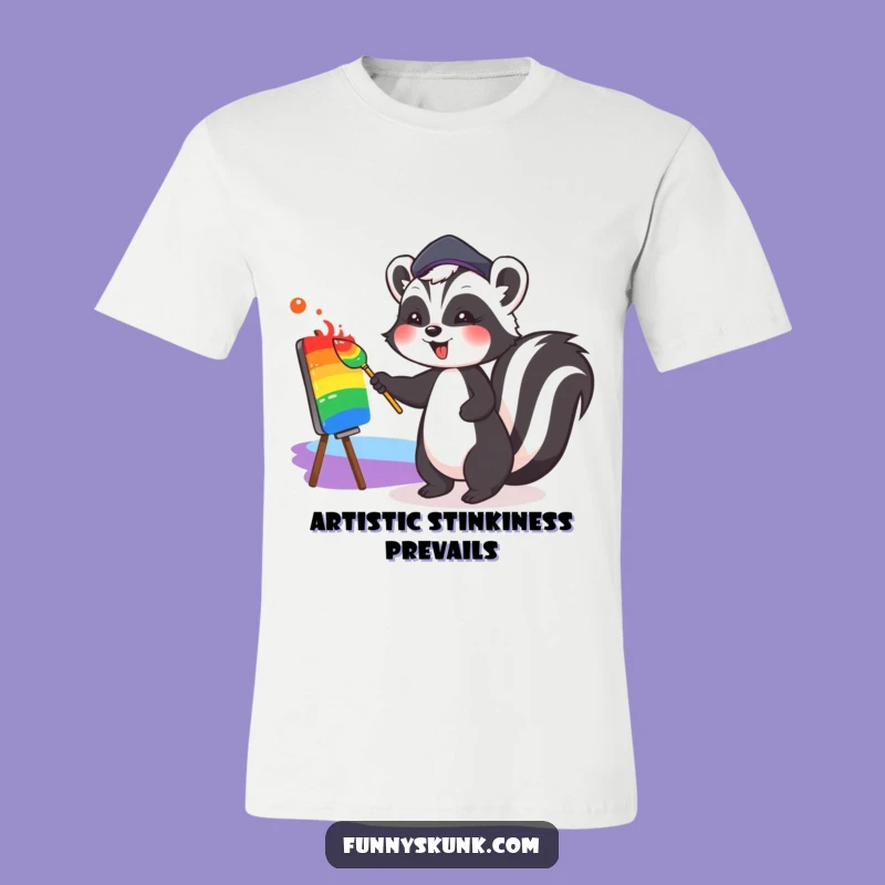 Funny Art Skunk T-Shirt: Cute Beret Artist Painting Rainbows, Hilarious Gift