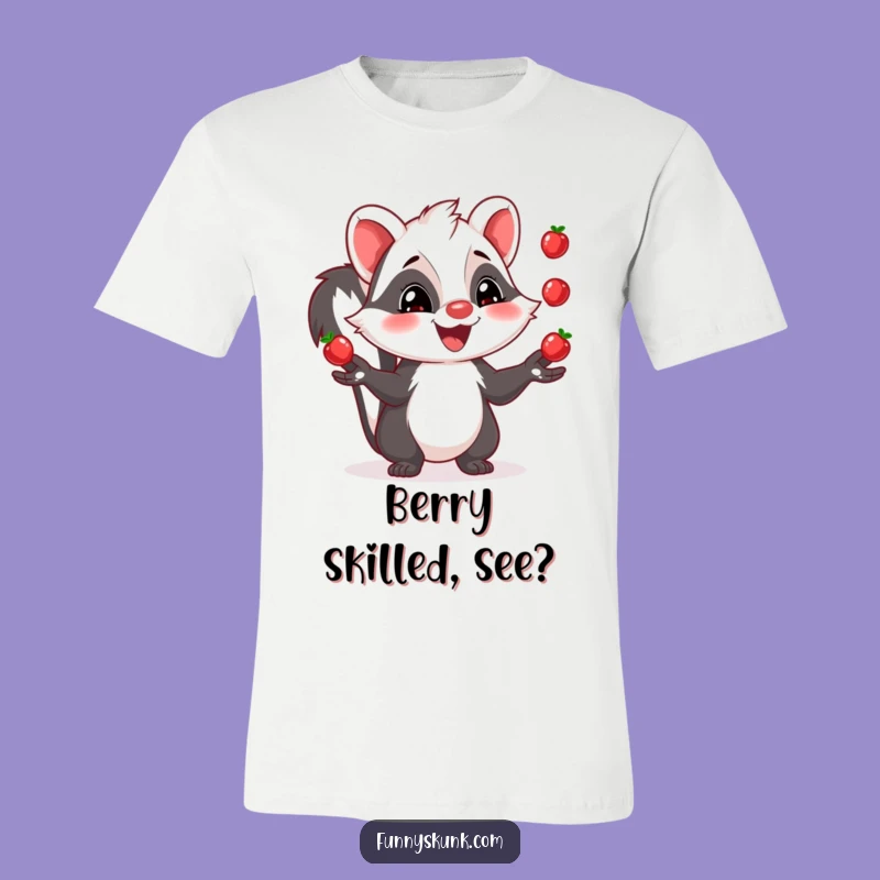 Funny Skunk Juggling T-Shirt: Grinning Berry Master Tee, Perfect Funny Gift