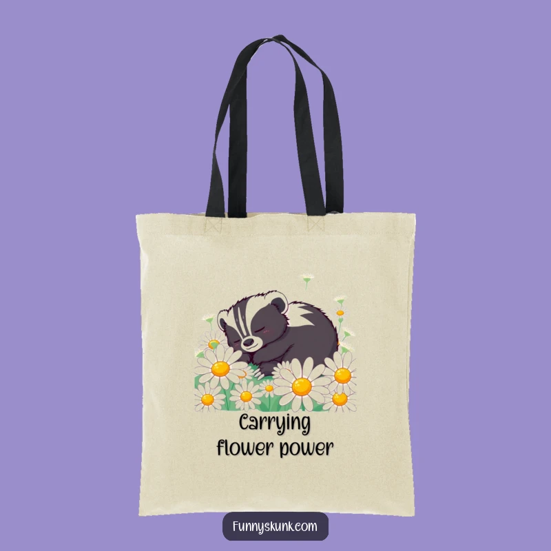 Funny Skunk Daisy Nap Tote Bag: Carry Your Calm Amidst Flowers!
