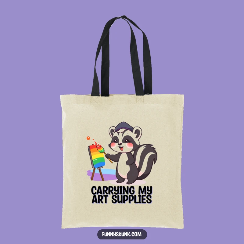 Funny Art Skunk Tote Bag: Carry Your Creations with a Cute Rainbow Artist