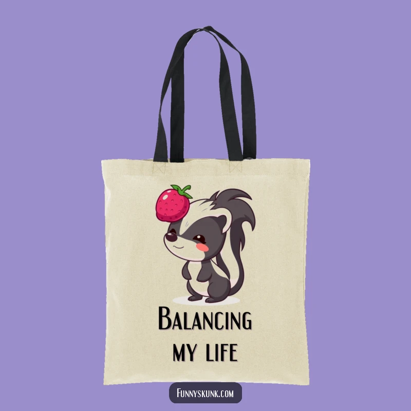 Funny Berry Balance Skunk Tote Bag: Carry Fun with a Balancing Act
