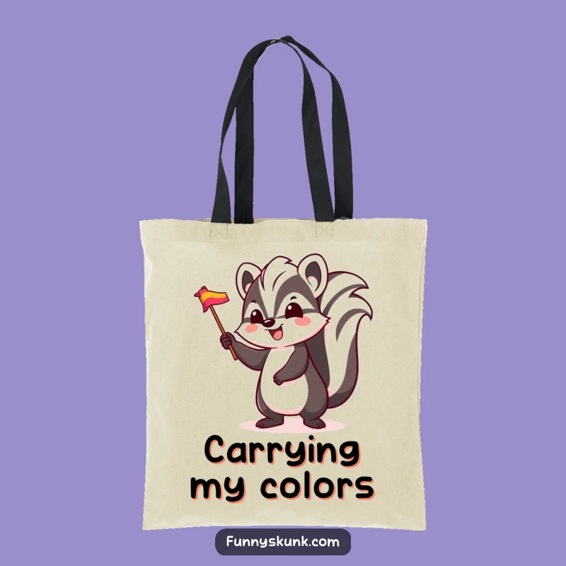 Funny Excited Skunk Flag Tote Bag: Carry Celebration with a Happy Skunk