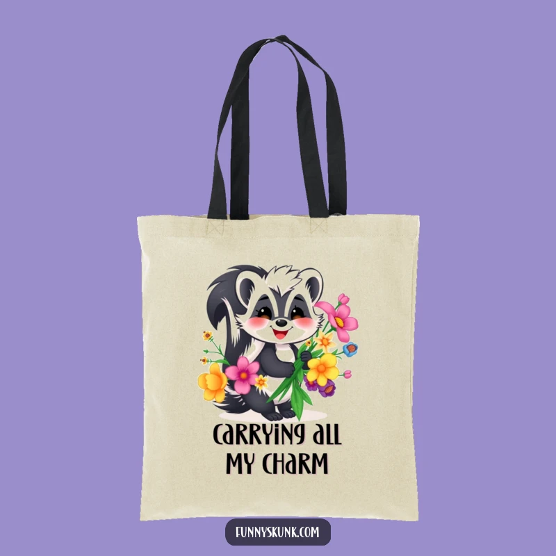 Funny Skunk Flower Tote Bag: Carry Joy with a Smiling Skunk's Bouquet